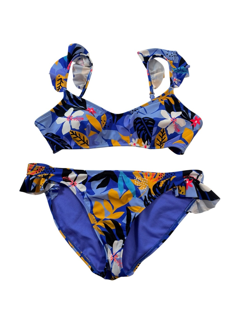 No Boundaries Girls Tropical Floral Ruffle Bikini 2 piece Swimsuit SzL (11-13)